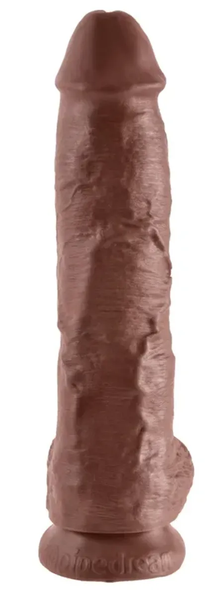 King Cock - Realistyczne Dildo Z Żołędziem Jądrami I Żyłkami 25 CM Brązowy Kolor Skóry
