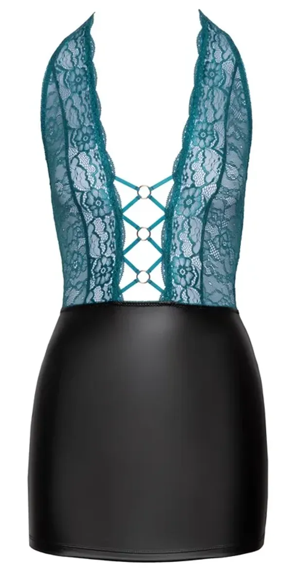 Cottelli LINGERIE - Seksowna Czarna Matowa Spódniczka Z Koronkową Zieloną Górą XL