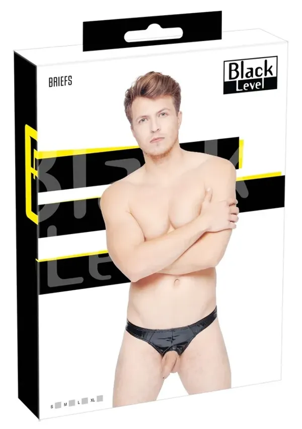 Black Level - Męskie Slipy Z Czarnym Połyskiem Z Otworem Na Penisa S