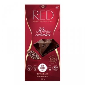 Czekolada extra gorzka 60% kakao 30% mniej kalorii RED Delight, 100g 