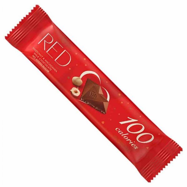 Baton z mlecznej czekolady z orzechami laskowymi i orzechami makadamia bez dodatku cukrów, tylko 105 kalorii RED Delight 26g