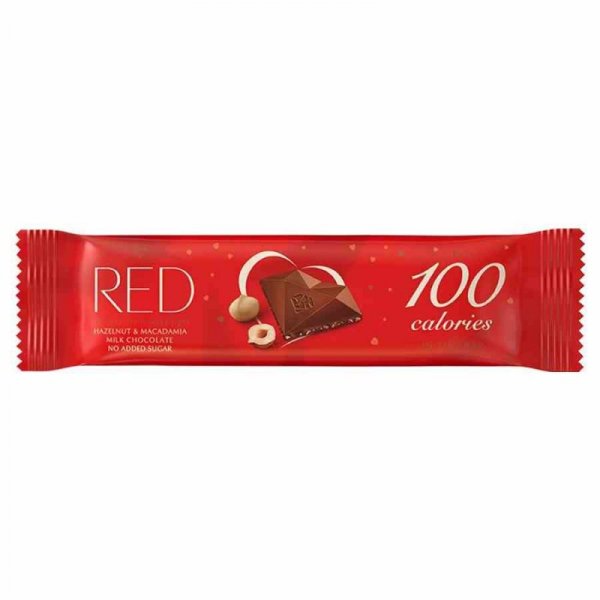 Baton z mlecznej czekolady z orzechami laskowymi i orzechami makadamia bez dodatku cukrów, tylko 100 kalorii RED Delight 26g