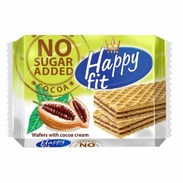 Wafelki kakaowe bez dodatku cukru Happy Fit, 95g
