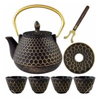 ZAPARZACZ ŻELIWNY DZBANEK ZŁOTY 900ml Z FILTREM i FILIŻANKAMI HAGE 