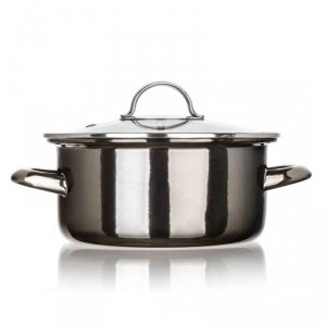 GARNEK EMALIOWANY 20cm 2L Z POKRYWĄ BANQUET METALLIC BLACK