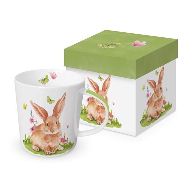 Zajączek i Motylki Kubek Porcelanowy w Ozdobnym Pu