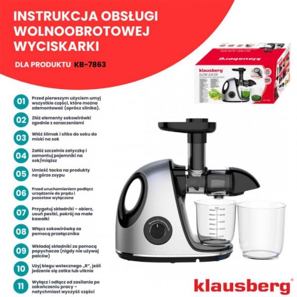 SOKOWIRÓWKA WYCISKARKA WOLNOOBROTOWA KLAUSBERG KB-7863