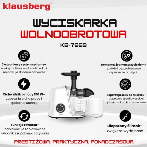 SOKOWIRÓWKA WYCISKARKA WOLNOOBROTOWA KLAUSBERG KB-7869