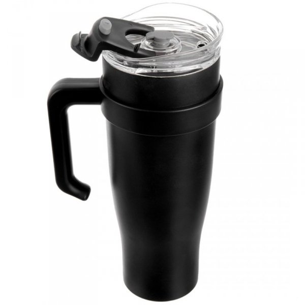 STALOWY KUBEK TERMICZNY TERMOS 1200ml Z RĄCZKĄ I SŁOMKĄ ORION 112284 CZARNY