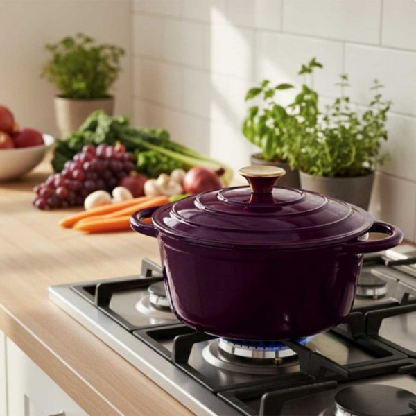 EMALIOWANY GARNEK ŻELIWNY 24cm 4L HAGE EGGPLANT