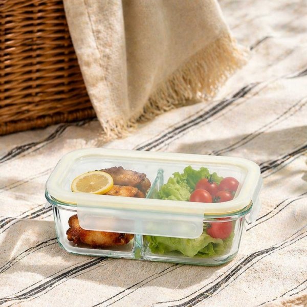 SZKLANY POJEMNIK 1300ml LUNCH BOX Z PRZEGRODĄ SZCZELNY 5624
