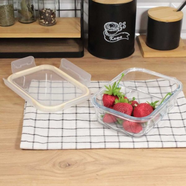 SZKLANY POJEMNIK 1300ml LUNCH BOX Z PRZEGRODĄ SZCZELNY 5624