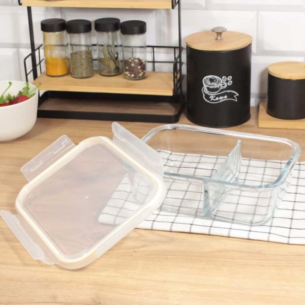 SZKLANY POJEMNIK 1300ml LUNCH BOX Z PRZEGRODĄ SZCZELNY 5624