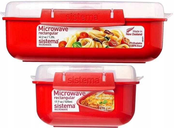 Pojemnik na żywność Sistema podwójny 1250ml 525ml CZERWONY mikrofala ZESTAW