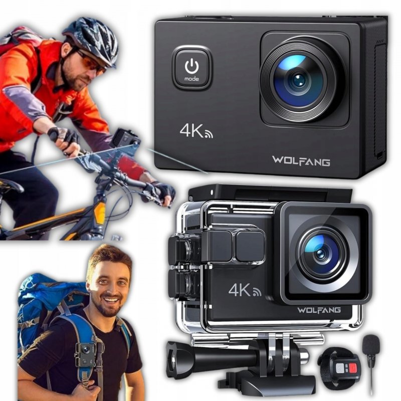 Kamera Sportowa WOLFANG GA100 HD 4K 20MP WiFi EIS Wodoodporna + Akcesoria