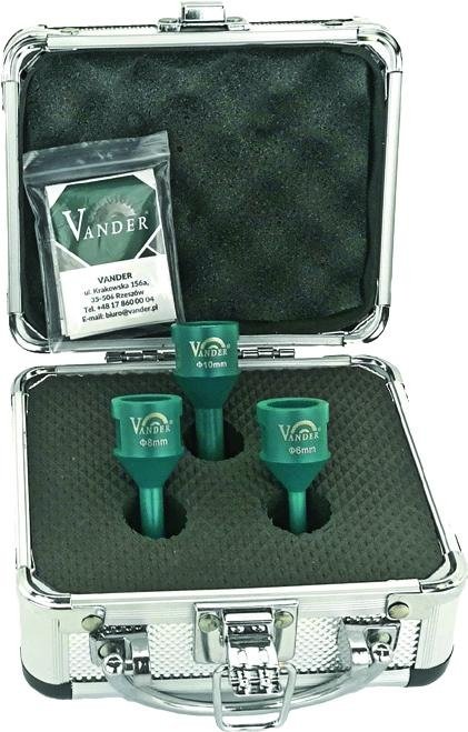 ZESTAW wierteł DIAMENTOWYCH 3 sztuki 6, 8, 10mm w walizce Vander