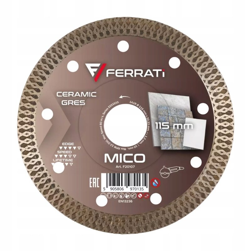 FERRATI MICO Tarcza Diamentowa Tnąca GRES Ø115mm x 22,23mm - Wysoka Jakość!