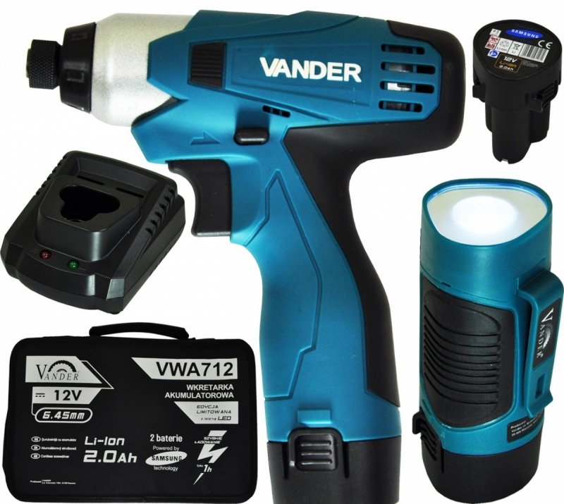 Wkrętarka akumulatorowa wkrętak 12V 2 x aku 2,0Ah latarka Led Vander