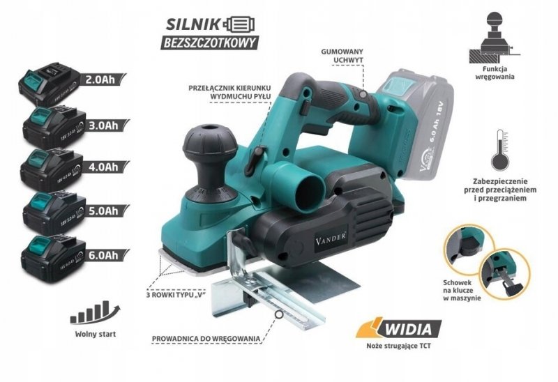 STRUG HEBEL akumulatorowy AKU+ 18V 82x2mm ręczny stolarski Vander