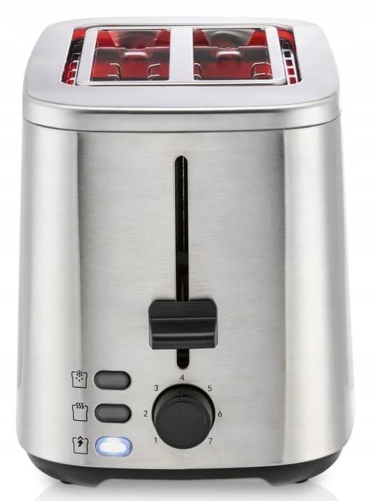 Toster podwójny srebrny inox funkcja rozmrażania 850W ELEGANCKI DESIGN