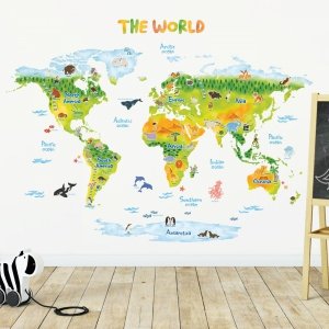 Duże Naklejki Animowana Kolorowa Mapa Świata XL