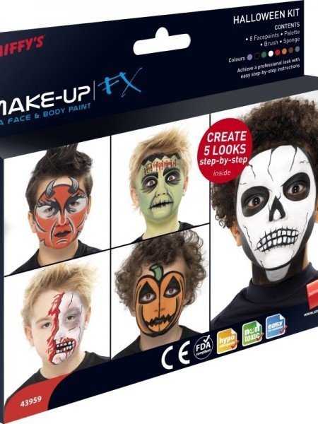 Zestaw farb do twarzy i ciała z przewodnikiem krok po kroku Halloween