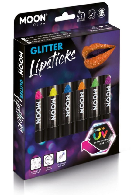 Szminki Pomadka NEON UV zestaw Brokatowy 6szt Lipstick