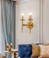 Kinkiet podwójny Gustaw lampa na ścianę do sypialni salou przedpokoju złota