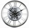 Bardzo elegancki zegar ścienny Kensington srebrny z widocznym mechanizmem