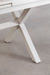 elegancki zestaw ogrodowy Paula, składający się z rozkładanego prostokątnego stołu (180-240x90 cm) i sześciu aluminiowych krzeseł z siedziskami i oparciami z tekstyliów