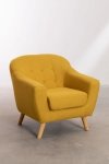 Wygodny fotel Sydney do salonu z drewna kauczukowego, lnu i poliestru żółty