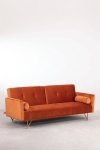 3-osobowa sofa do salonu rozkładana z funkcją spania z aksamitu kolor Óxido na metalowych nóżkach