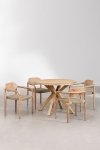 Stół do jadalni z 4 krzesłami z drewna eukaliptusowego okrągły 100 cm