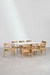 Zestaw stołowy Aura z okleiną ceramiczną (200x100 cm) i ośmioma krzesłami Mireita z podłokietnikami z drewna dębowego, idealny do eleganckiej jadalni