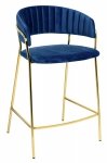 Krzesło barowe hoker do kuchni Aldo ciemny niebieski - welur, podstawa złota