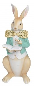 Figurka królik biało zielony z książką i kokardą