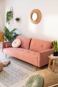 Kanapa sofa rozkładana Venture z aksamitu dla 3 osób kolor peonii