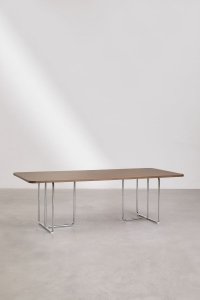 Prostokątny Stół Jadalny Tento 240 cm z MDF i Nogi ze Stali Nierdzewnej - Fornir Orzechowy