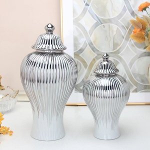 Dekoracja ceramiczna waza ryflowana z chińskiej porcelany wazon ceramiczny na kwiaty do salonu srebrny