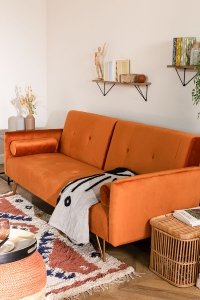 Kanapa sofa rozkładana Venture z aksamitu dla 3 osób kolor czerwony tlenkowy 