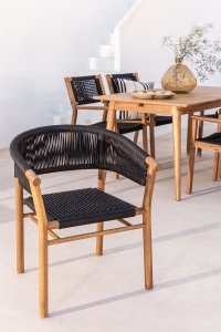 Zestaw 4 krzeseł Terry z drewna akacjowego ze sznurowanym siedziskiem i oparciem - czarne