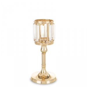Świecznik na świecę metalowo szklany złoty 24x11x11cm
