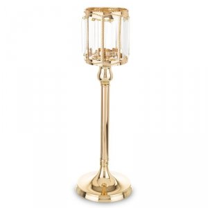 Świecznik na świecę metalowo szklany złoty 34x11x11