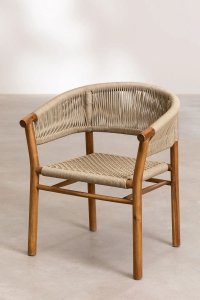Fotel Krzesło Terry z drewna akacjowego ze sznurowanym siedziskiem i oparciem - brąz pszeniczny 