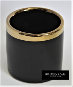 Nowoczesny elegancki wazon osłonka czarny ze złotym wykończeniem