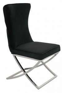 Srebrno czarne krzesło - welur , stal polerowana