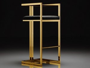 Krzesło barowe Costa luksusowy hoker z czarnym siedziskiem złoty 