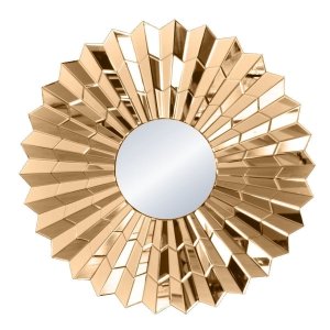 Ciemne złote lustro okrągłe w lustrzanej wachlarzowej ramie 80 cm