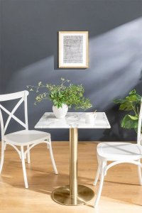 Stolik Stół Barowy Kwadratowy 60 cm Cosmopolitan Biały/Szampańskie Złoto