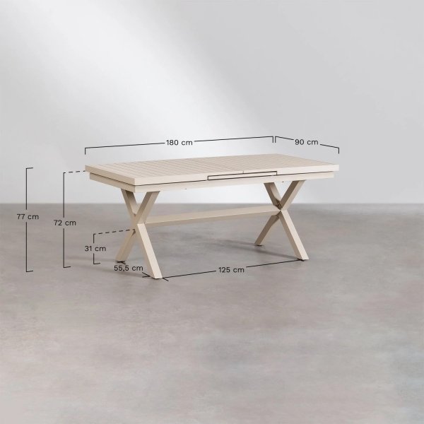 zestaw ogrodowy paula z rozkładanym stołem 180–240x90 cm i 6 aluminiowymi krzesłami z siedziskami i oparciami z tekstyliów